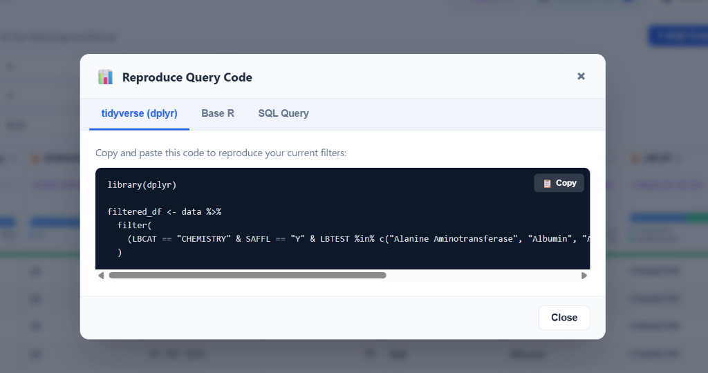 Query Code Modal